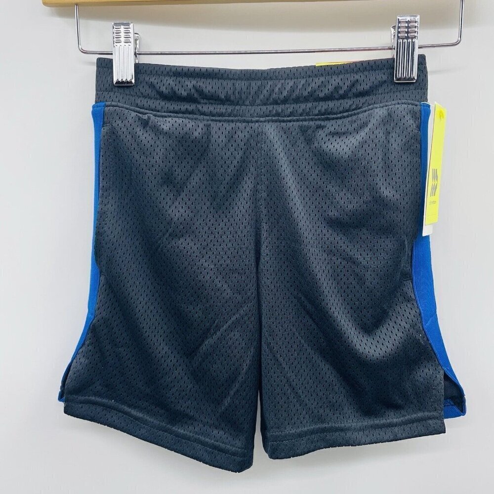All in Motion Youth Boys Size XS 4/5 Ultimate Mesh Gym Shorts in Black/Blue 1705